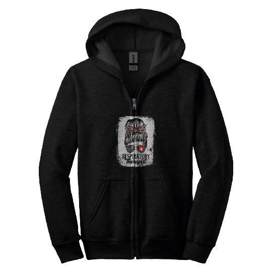 Respiratory Therapist Messy Bun Women healthcares Worker Zip Hoodies