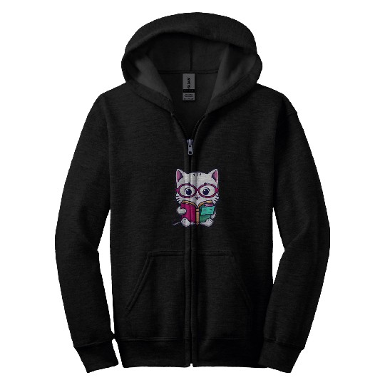 Kawaii Cats Book Lover Cat 6 Zip Hoodies