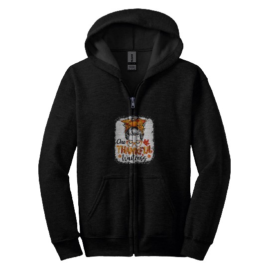 Thankful waitress for women fall thanksgiving messy bun Zip Hoodies