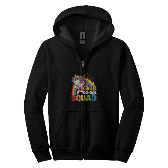 Team Intermediate School Squad Back To School Cute Unicorn Zip Hoodies