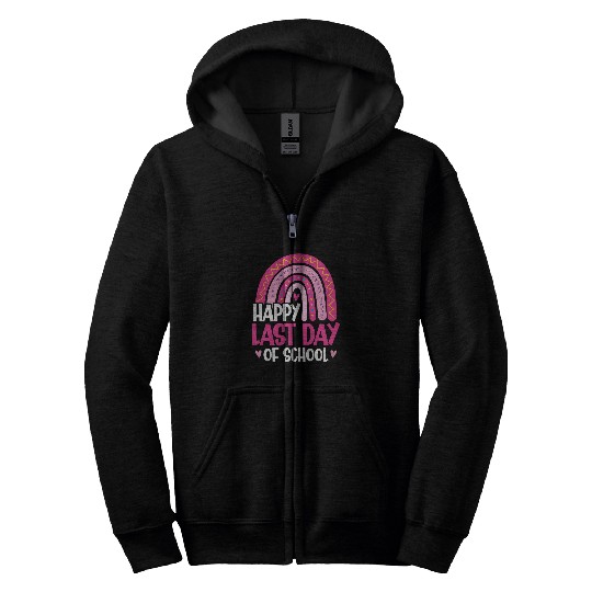 Last Day of School Rainbow Lunch Lady Teacher Kid Girls Zip Hoodies
