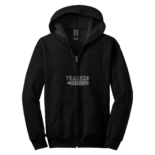 Retro Checkered Teacher Leopard Pencil Back To School Zip Hoodies