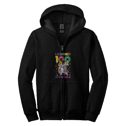 I Crushed 100 Day Of PreK Unicorns Teacher Student Boy Girls Zip Hoodies