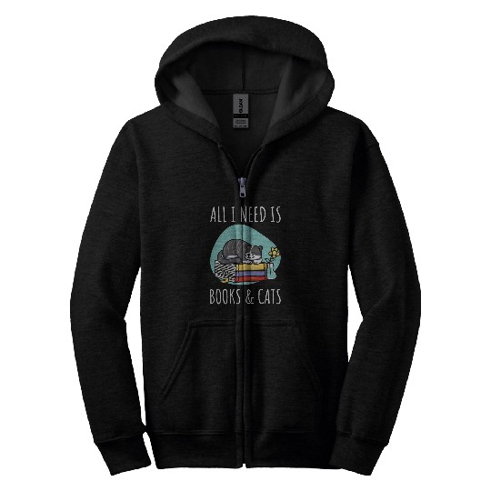 Books And Cats Reading Lovers Book Lovers Cat Lovers Zip Hoodies