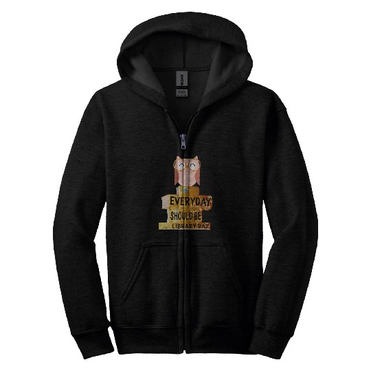 Everyday Library Day Cute Owl Golden Reading Books Book Love Zip Hoodies