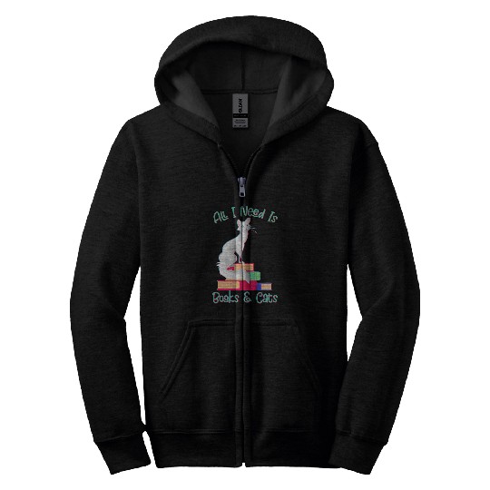 All I Need Is Books And Cats Funny Book Lover Cat Lover 2 Zip Hoodies