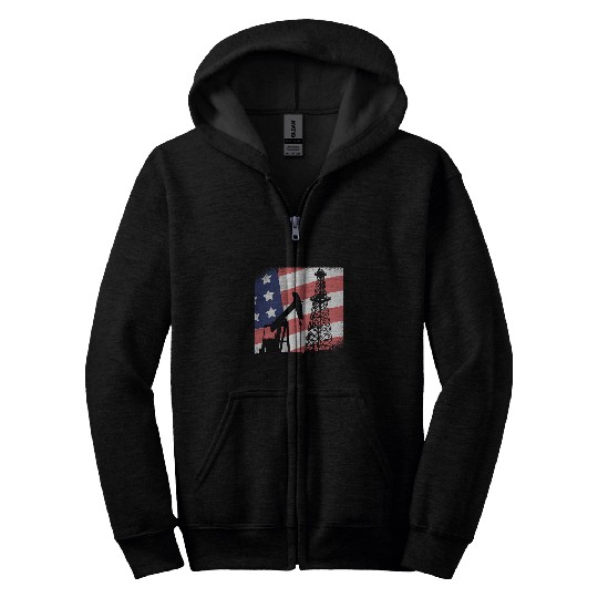 Oil Rig Oilfield US Flag Roughneck Zip Hoodies