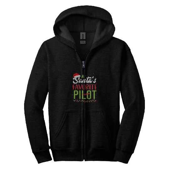 santas favorite pilot christmas santa hat lights Zip Hoodies