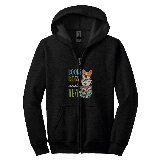 Books Dogs Tea Weekend Reading Book Lover Pet Animal Zip Hoodies
