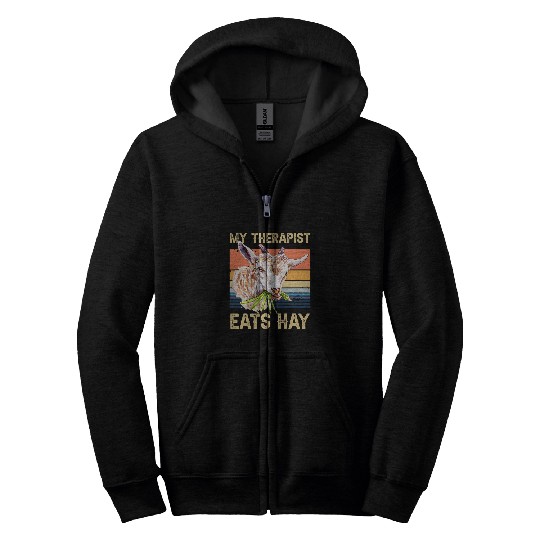 My Therapist Eats Hay Funny Goats Farm Animal Lover Zip Hoodies