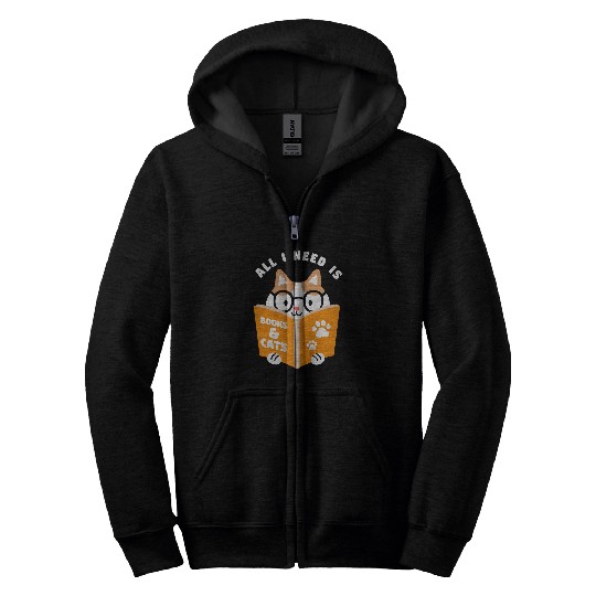 Cat Lovers All I need is books Cats Book 2 Zip Hoodies
