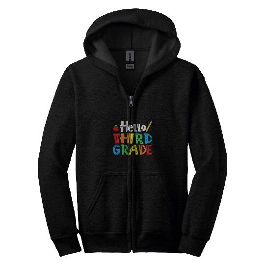 Hello Third Grade apple pencil Cute 3rd Grade Back To School Zip Hoodies
