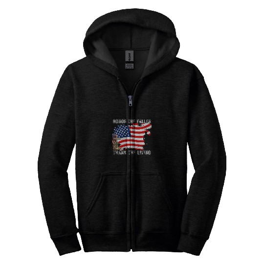 Honor The Fallen Thank The Living Memorial Day US Flag Zip Hoodies