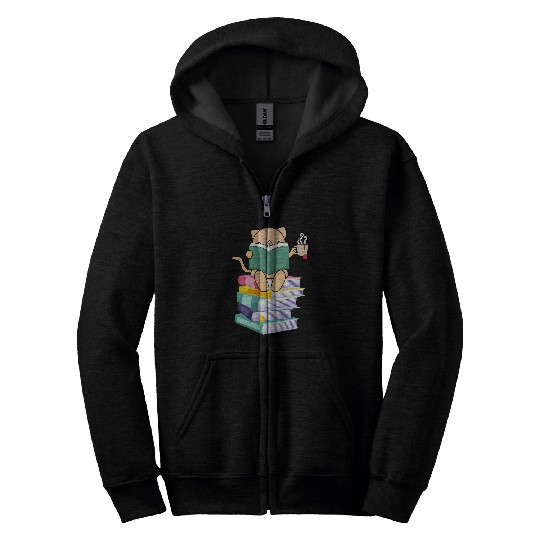 Kitten Tea Cat Owners Kitty Lover Meow Book Reader Zip Hoodies
