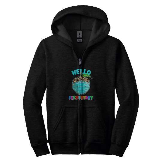 Hello Virtual Elementary Leopard Print for Teacher Student Zip Hoodies