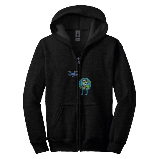 Earth Drone Pilot Earth Day Environmental Awareness Sport Zip Hoodies
