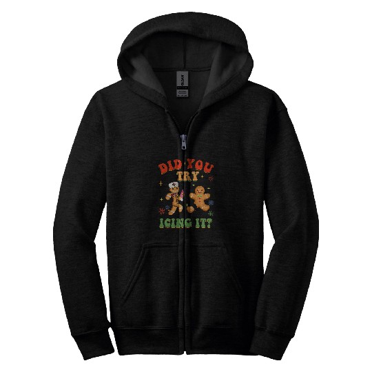 Retro ICU nurses Christmas Gingerbread Did You Try Icing It 11 Zip Hoodies