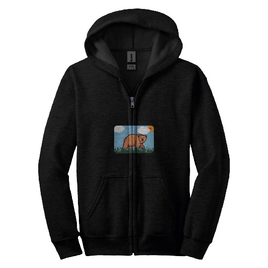 Bear Brown Grizzly Cute Funny Animal Zoo Zoologist Zip Hoodies