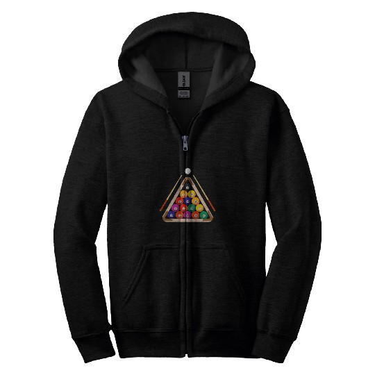 Billiard Balls and Stick Billiards Pool Player Zip Hoodies