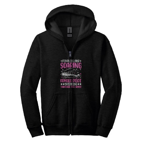 Fearless and Soaring Female Pilot Airline Pilot Zip Hoodies