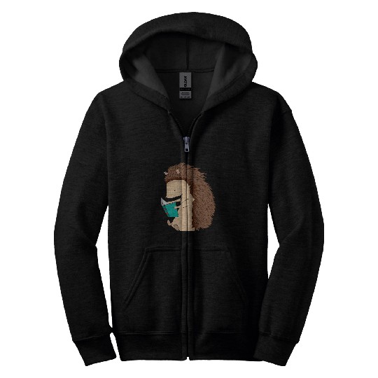Animal Reading Hedgehog Funny Book Nerd Animal Lover Zip Hoodies
