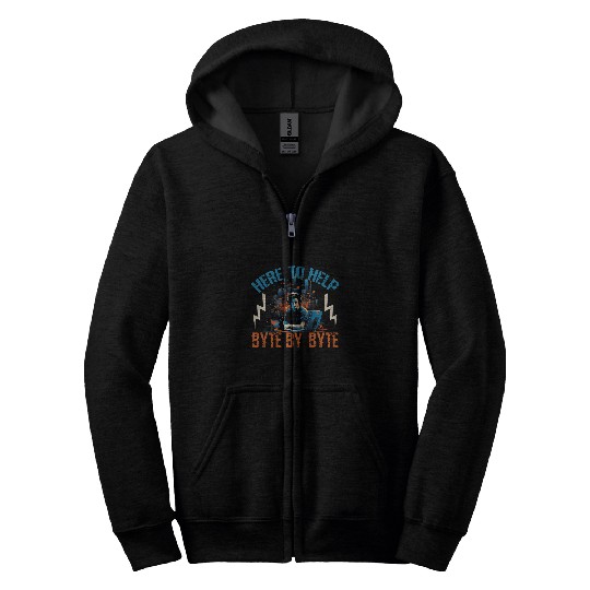 Programmer IT Here To Help Byte By Byte Tech Support Zip Hoodies