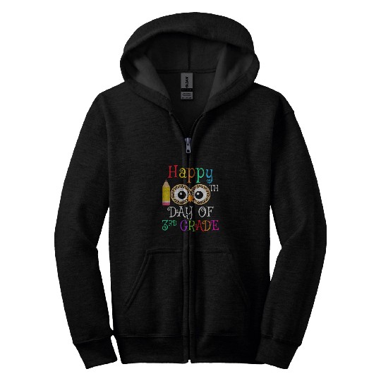 Happy 100th Day Of 3rd Grade Owl Leopard Teachers Kids Zip Hoodies