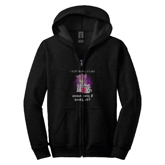Anime Funny Cat Lover Book Lover Reading Anime Lover Zip Hoodies