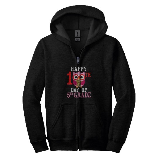 Happy 100th Day Of 5th Grade Owl Cute Teacher Student Girls Zip Hoodies