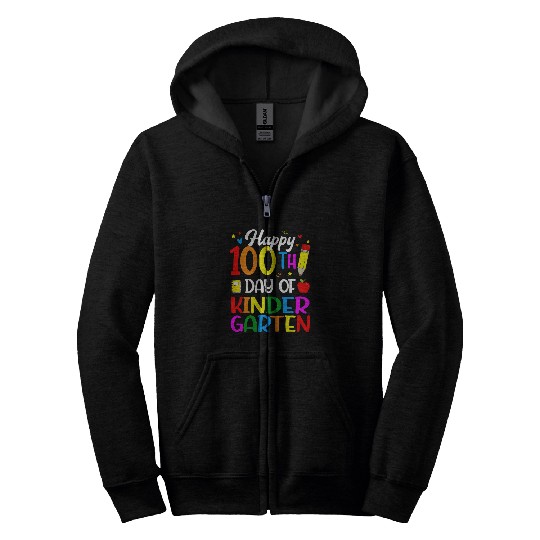 Happy 100th Day of Kindergarten Teacher And Student Zip Hoodies