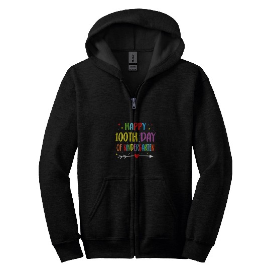 Happy 100th Day Of Kindergarten Teacher Students 100 Days 1 Zip Hoodies