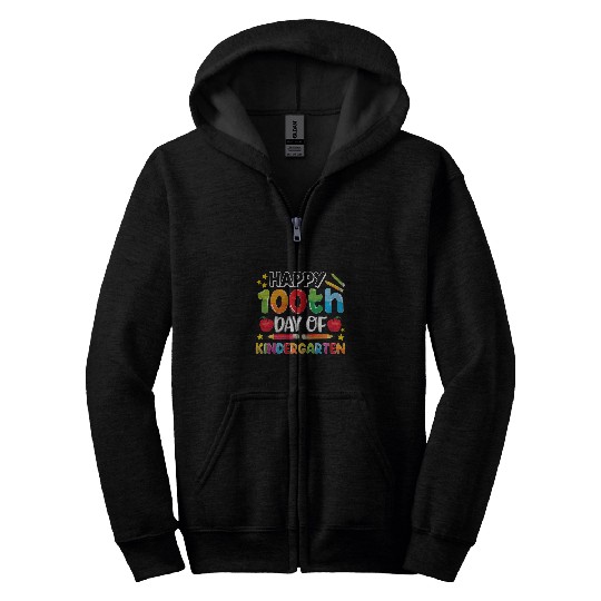 Happy 100th Day of Kindergarten Teacher or Student 22 Zip Hoodies