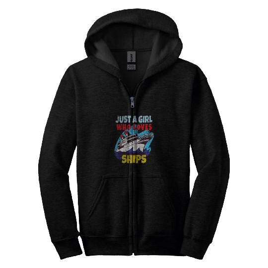 Just A Girl Who Loves Ships Boat Cruise Girls Toddler Zip Hoodies