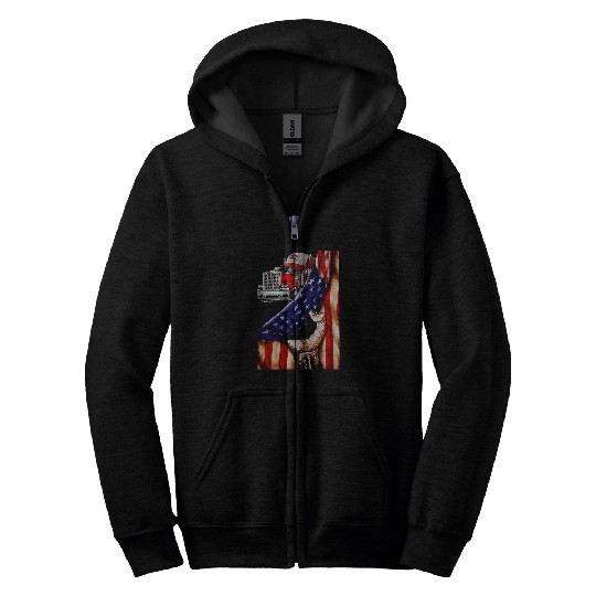 Trucker American Flag Image Truck Driver Dad Big Rig Trucker Zip Hoodies
