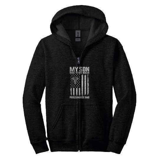 nurses Dad Son American Flag Caduceus Nursing Student USA Men Zip Hoodies