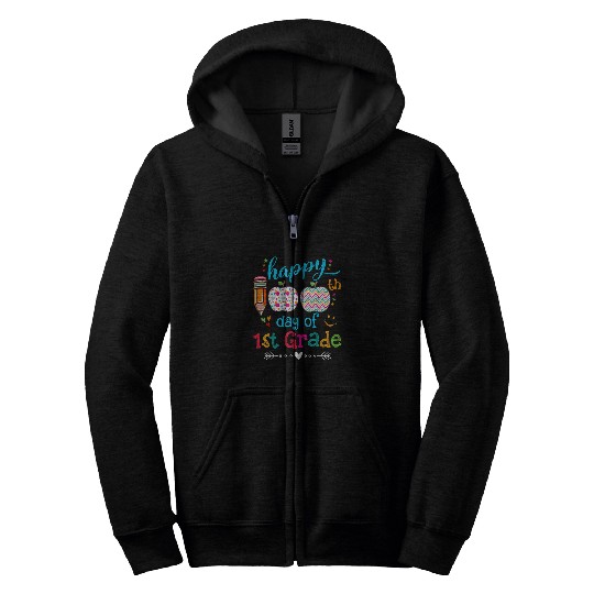 Happy 100th Day of School Kindergarten Teacher or Student 4 Zip Hoodies