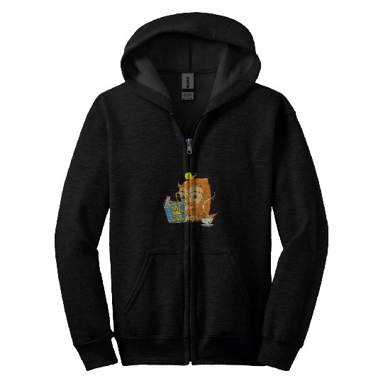 just one more chapter cute owl reading book with tea Zip Hoodies