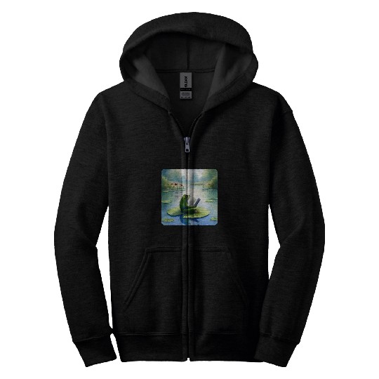 Frog Reading Philosophy Book On Water Lily Pond Mirrored Zip Hoodies