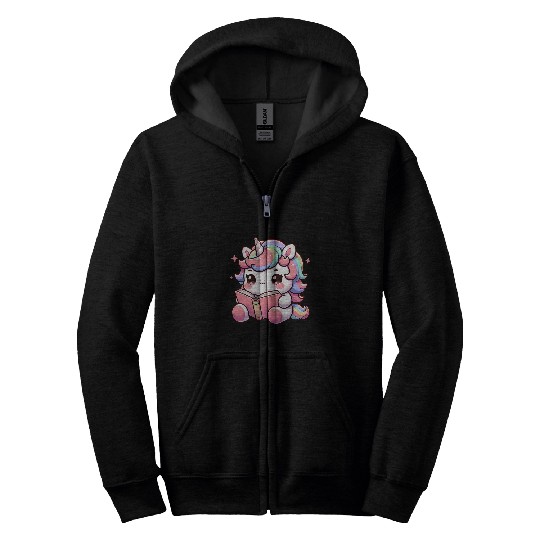 Funny Anime Kawaii Rainbow Unicorns Reading Books Coffee 5 Zip Hoodies