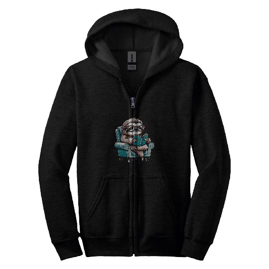 Funny and Cute Sloth Reading a Book Zip Hoodies