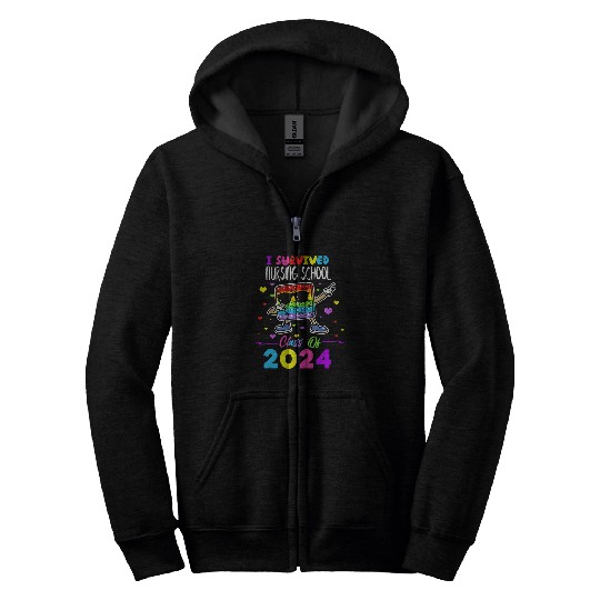 I Survived Nursing School Of 2024 Student Graduation 2024 Zip Hoodies