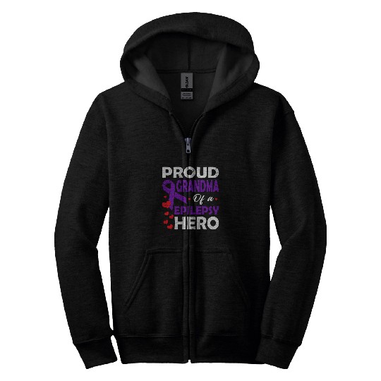 Proud Grandma Of A Epilepsy Hero Warrior Purple Ribbon Zip Hoodies