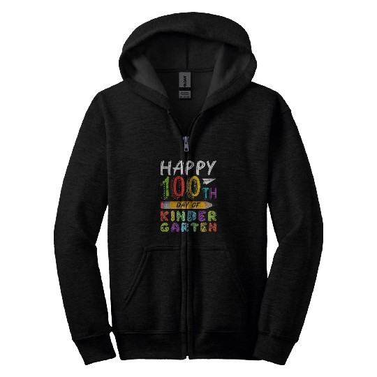 Happy 100th Days Of Kindergarten 100 Day Teacher Student Zip Hoodies