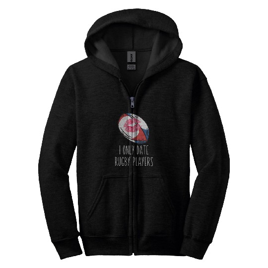 I Only Date Rugby Players Rugby Ball With Lipstick Zip Hoodies