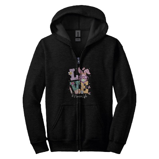 Love nurses Easter Bunny Eggs Stethoscope Cute Scrub Women Zip Hoodies