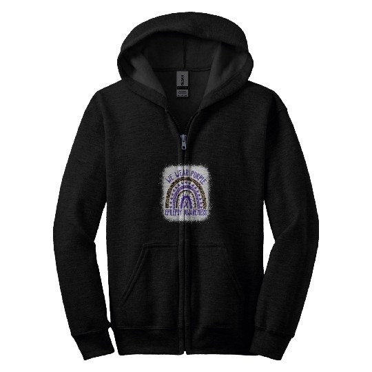 We Wear Purple Leopard Rainbow For Epilepsy Awareness Zip Hoodies