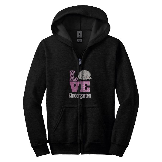 Love Kindergarten Hedgehog Kinder Teacher Back To School Zip Hoodies