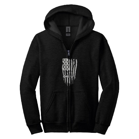 Mens Tow Truck Gifts USA Flag American Themed Decor Trucker Zip Hoodies