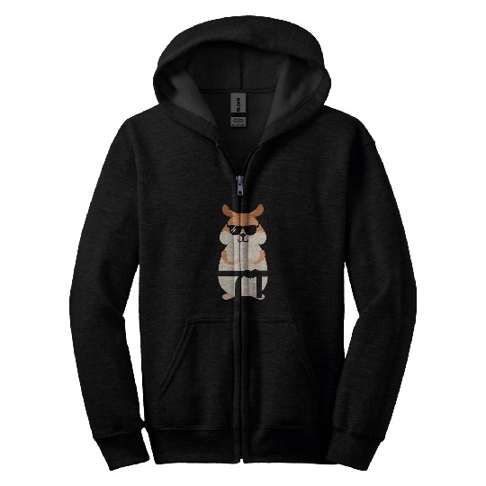 Funny Hamster Wearing Sunglasses Doing Karate Zip Hoodies