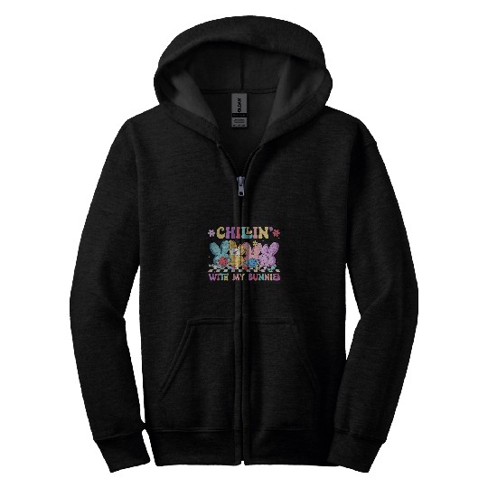 Happy Easter Chilling With My Bunnies nurses Nursing Groovy Zip Hoodies
